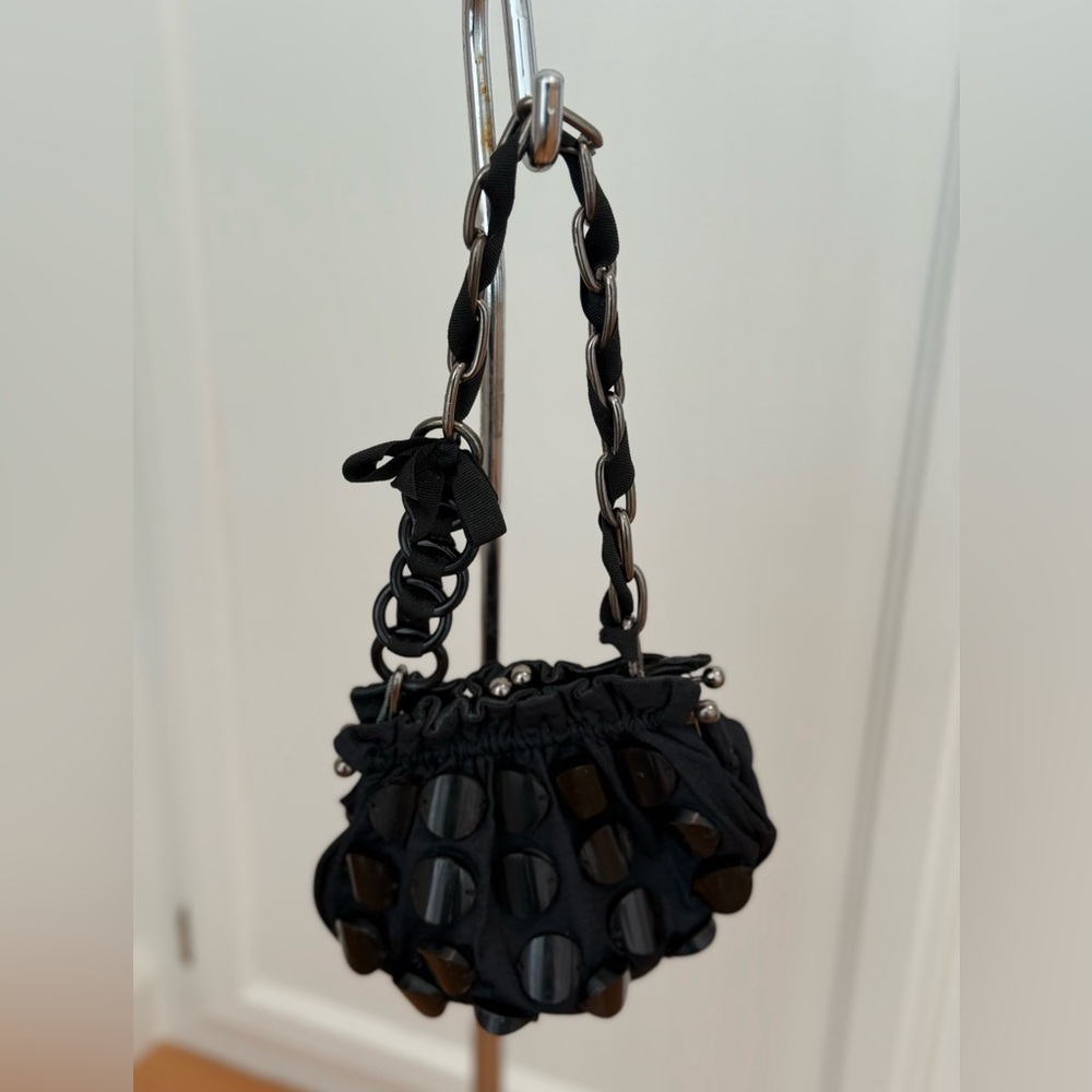 Black Mini Beaded Drawstring Shoulder Bag